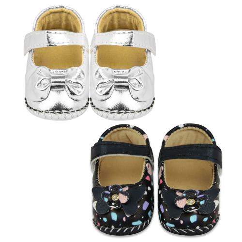 Neska Moda 9 To 12 Months Baby Girls Synthetic Leather Party Wear Floral Sandal Booties(2 Pair)