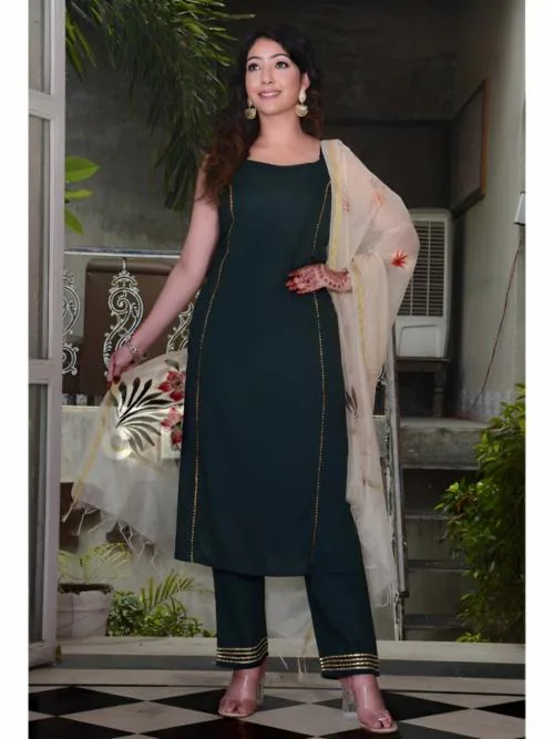 MagicBird Sleeveless Double Lace Kurti (B.GREEN) L