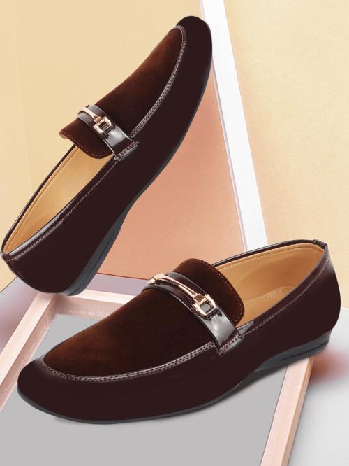 FAUSTO Men Brown Patent Leather Velvet Horsebit Classic Formal Buckle Loafer Shoes (8 UK)