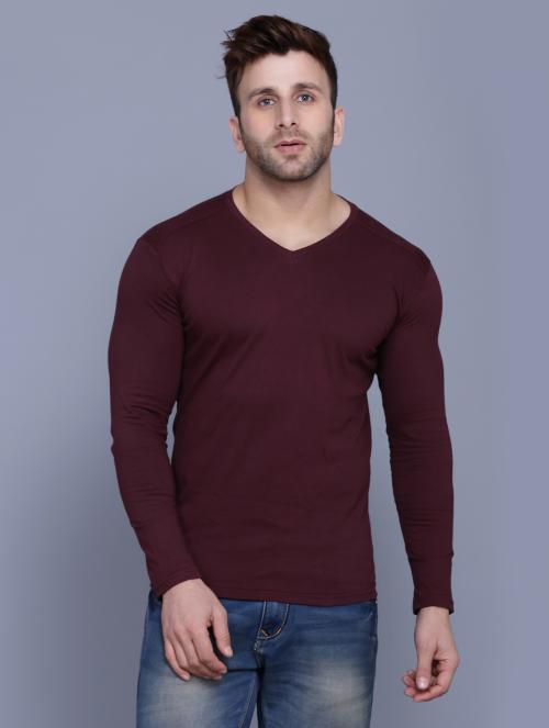Menkovy Men Wine Solid Cotton T-Shirt