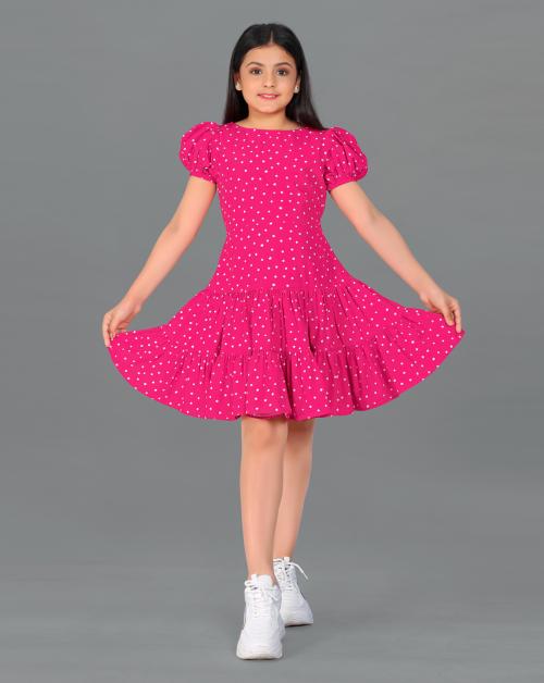 Fashion Dream Girls Pink Polka Dot Polyester Blend Pack Of 1 Frock | Dresses | Kids Wear | Girls Dress | Kids Dress | Frock | Frock Girls | Girls Frock | Dresses For Girls | Kids Girl Dress | Frock For Girls