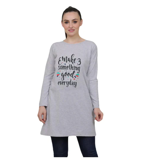 ILLUSTRIOUS Cotton Printed Full Sleeves Round Neck Regular Fit T-Shirts/Top/Long Night Wear T-Shirt for Women's & Girls