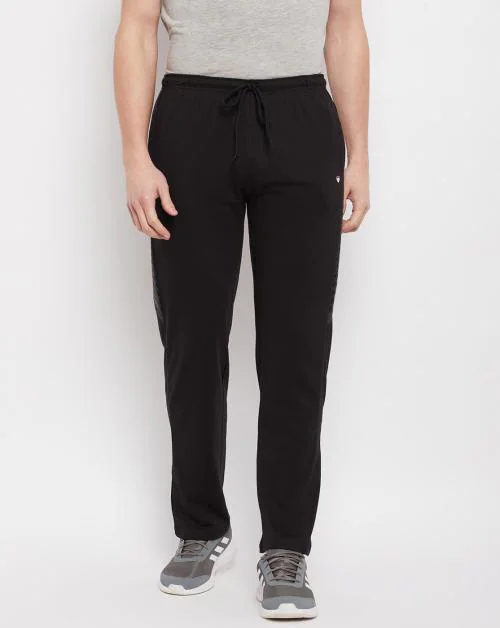 Duke Men Black Solid Cotton Blend Single Trackpant