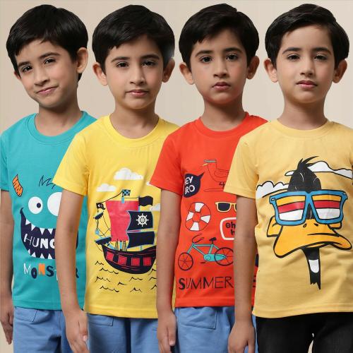 Little Zing Boys Multicolor Pure Cotton Printed Pack Of 4 T Shirt | Boys tshirt | Kids Tshirt | Kids Wear | Tshirt for Boys | Baby Clothes | T shirt for boys