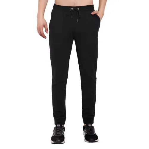 ONE SKY Track Pant for Men, Versatile Joggers, Breathable Cargo Lower, Durable Sports Trackpants, Stretchable Waistline & 2 Pockets, Cotton+Polyester+Spandex Loungewear, Easy Care Night Pant (Black)
