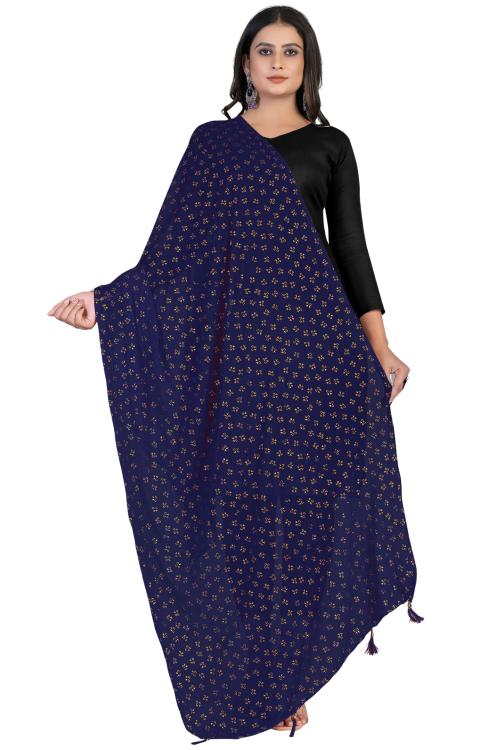 Kemza Women's Printed Chiffon Dupatta (Navy Blue) with Jaipuri Foil Print
