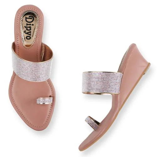 DIPYO Fancy Wedding Embroidery Wedges Heel Sandal For Women & Girls | Stylish Embellished Wedding Footwear Sandals