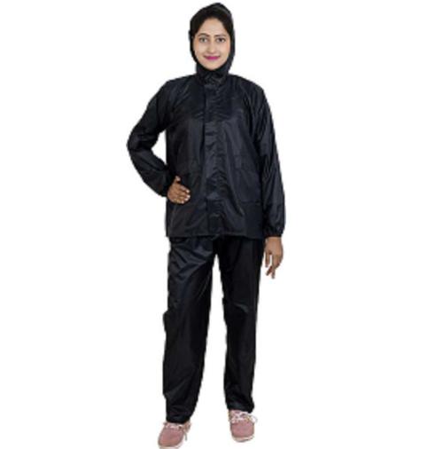 N G Products Women's Rain Coat for Rainwear Waterproof Rain Jacket Long Sleeve Raincoat Nylon Fabric Women's Raincoat Size-M (Black)