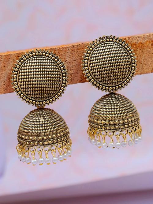 CRUNCHY FASHION Gold-Plated check square Jhumka Earrings Alloy Jhumki Earring