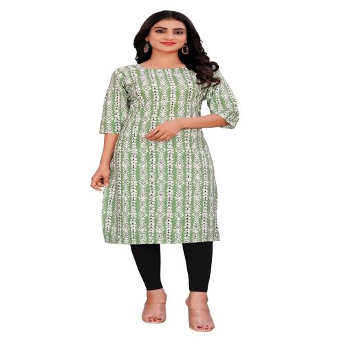 SUBHAM Women Regular Printed Crepe base Kurti (Light Green) (Size-M)