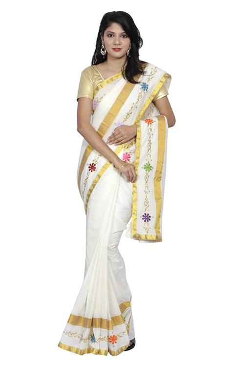 Fashionkiosks Women Cream Cotton Saree