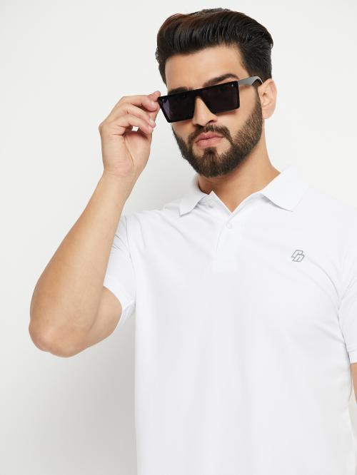 Renuovo Men White Solid Cotton Blend Polo Neck T-Shirt (L)