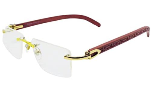 R.S.Inc Gold Wood Retro Style Round Spectacle Frame