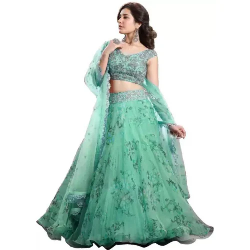 Women Printed With Embrodred Lehenga Choli (Pista)
