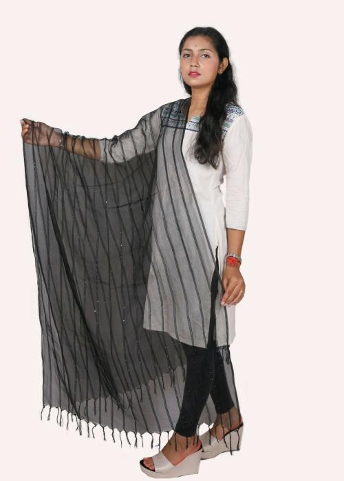 Urban Desi - Fashion Forward Bhagalpuri Silk Embellished Women Dupatta (Black)