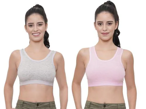 FEMULA USHA Cotton Lycra Sports Vest Bra / Blouse Bra (1 Pc Each of Grey & Pink Colour) Size 32C