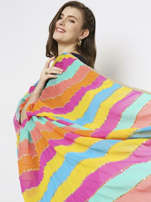 Dupatta Bazaar Women Multicolor Striped Organza Dupatta