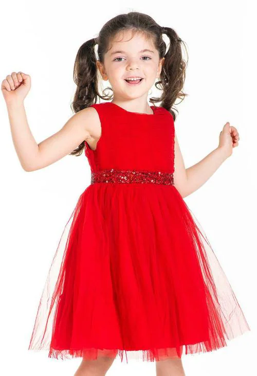 Cherry Crumble by Nitt Hyman Girls Red Embellished Polyester Dress