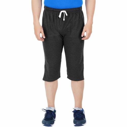 Guide Men Black Solid Pure Cotton Three Fourths Shorts (XXL)