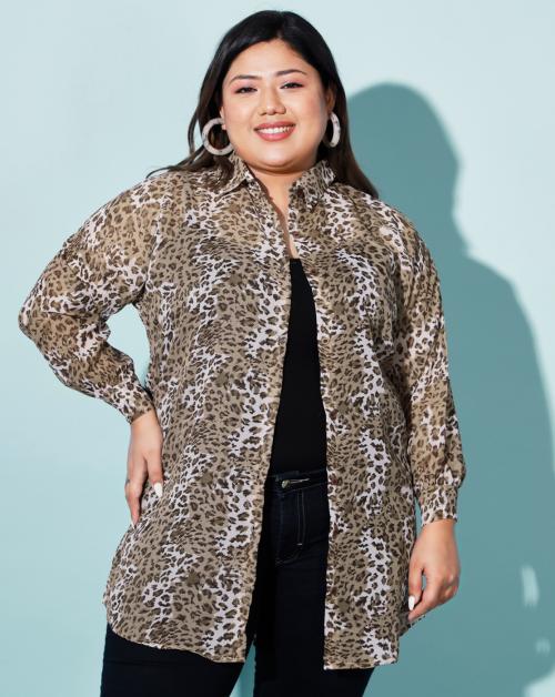 BuyNewTrend Curvy Leopard Print Boxy Fit Women Plus Size Casual Shirt | shirt | shirts | shirt for women | shirt | shirts | shirt for women