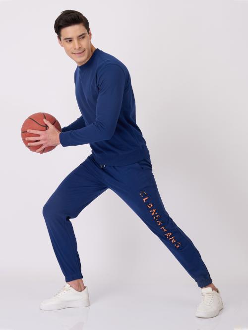 Clans & Hans Men's Super Combed Cotton Rich Slim Fit Embossed Black Joggers_Navy_XL