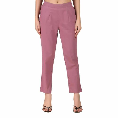 Co Colors Women Rose Taupe Pure Cotton Regular Fit Trousers