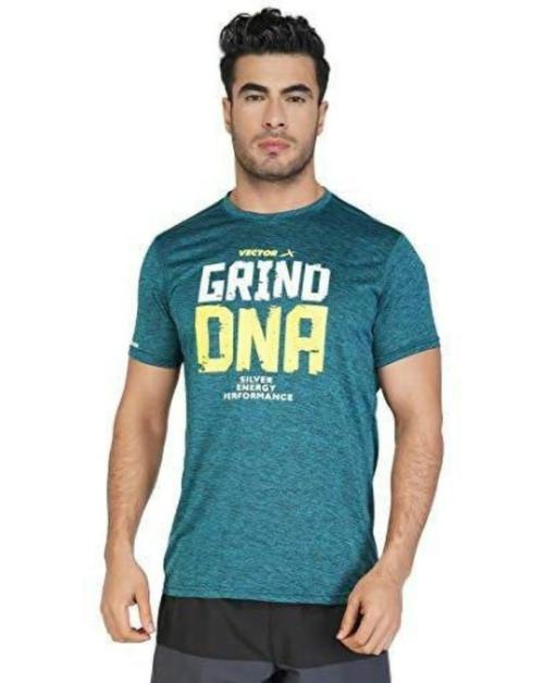 VECTOR X Men Green Printed Polyester Round Neck T-shirt