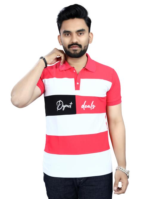 Pink and white polo neck t shirt men|color block|fabric cotton blend