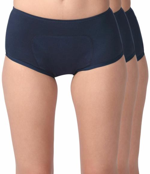 Adira | Stain Free Period Panties | Boxer Fit For High Flow | Reusable | With Support Patch For Pad | Leakproof & Skin Friendly | For School, Travel & Work | Pack Of 3 | Navy Blue | M