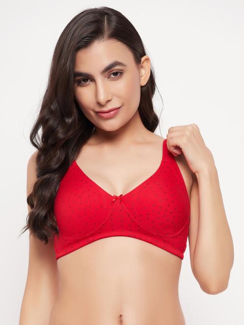 Clovia Red Polka Print Cotton Demi Cup Bra