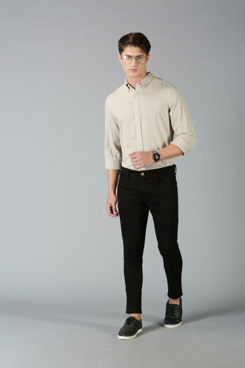 Men Solid Pure Cotton Shirt (L)