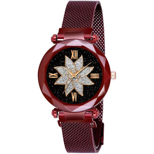 DAINTY New Exclusive Choice Sparkling Dial Diamond Cut red Magnetic Analog Multicolor Dial Red Strap Watch for Women