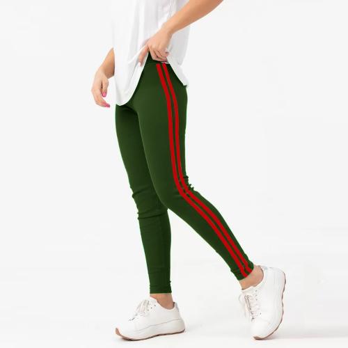 Rad Prix Womens green solid leggings with red stripes on the side