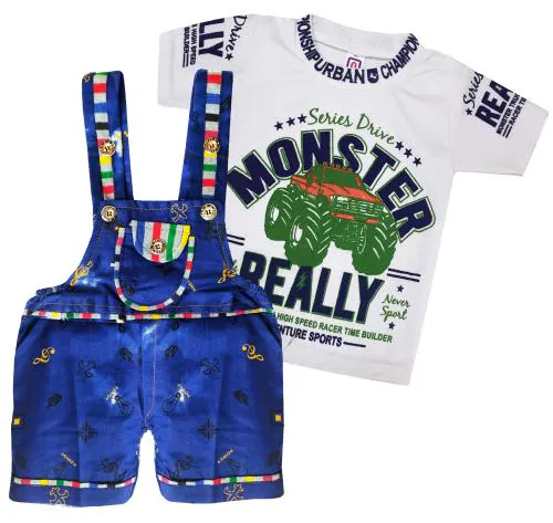 Zuvim Baby Boys & Girls Dress Denim Dungaree & T-Shirt Unisex Clothing Set Baby Romper (0-6 Months, White)