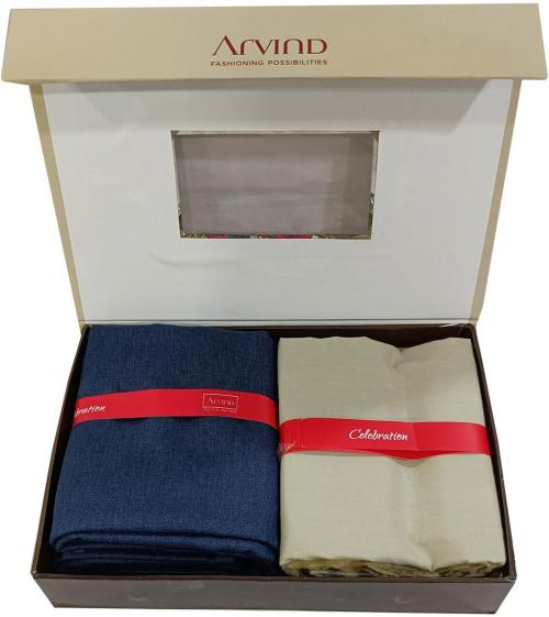 Arvind Men Beige Self Design Cotton Shirt And Trouser Fabric