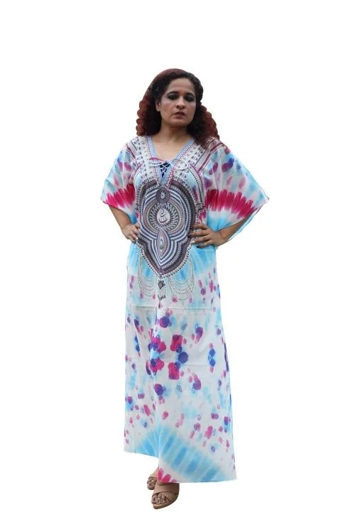 RAJORIA INSTYLE - Women Georgette Digital Printed Beach wear Kaftan Freesize BEZA-2-XXL