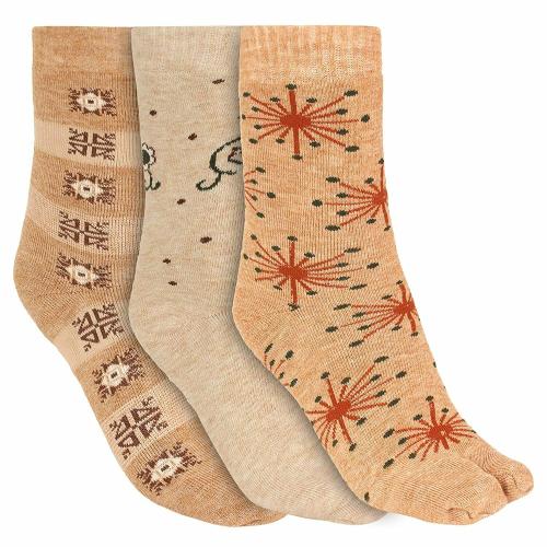 CREATURE Women's Warm Woolen Calf Length Thumb Socks Multicolored Set of 3 Pairs (WWS-004)