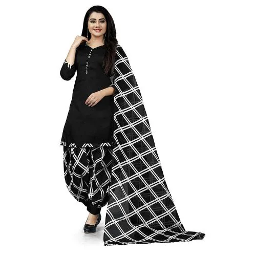 Sidhidata Women's Women's Crepe Printed Patiyala Salwar Suit Dress Material Suit Black