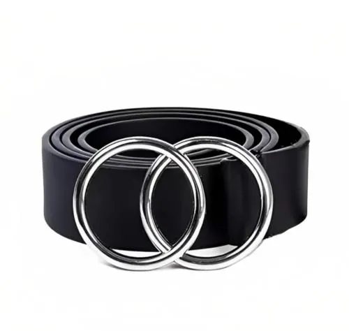 Satyam Trendz Belts Black Double Ring Faux Leather Belt For Women's & Girls | Formal & Casual Belt For Ladies | Double Ring Belt For Ladies