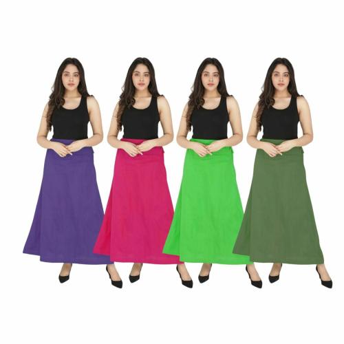 The Crafted Women's Pure Cotton Readymade Inskirt Saree Petticoats Combo of 4 with Handmade Nada (Multicolor)