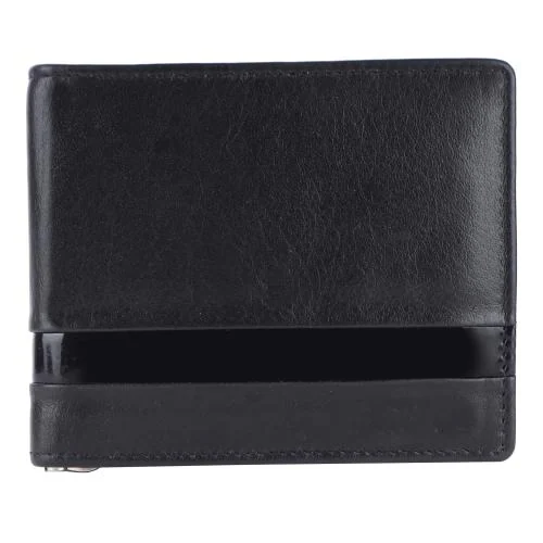 Men's Leather Black Bi-Fold Slim Money Clip Wallet with Card Holder