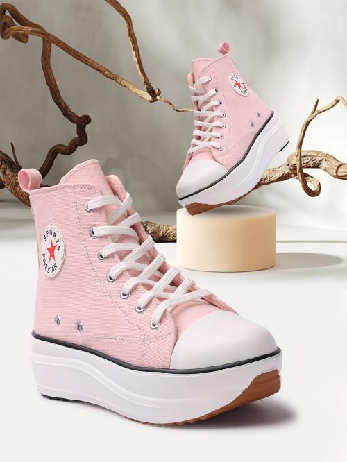 FLYNCE Pink Boots for Women - Embellished Casual High Top Ankle Boots - Ankle Boot Shoe - Chunky Ankle Length Shoes for Women and Girls