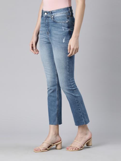 Buy Women Solid Light Blue Denim Mid Rise Mini Flare Jeans Online at Best  Prices in India - JioMart.
