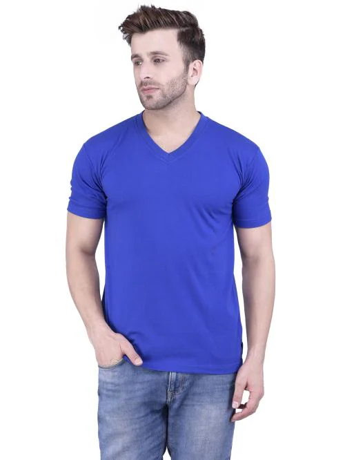 Weardo Men's Plain Royal Blue V-Neck T-Shirt In L Size