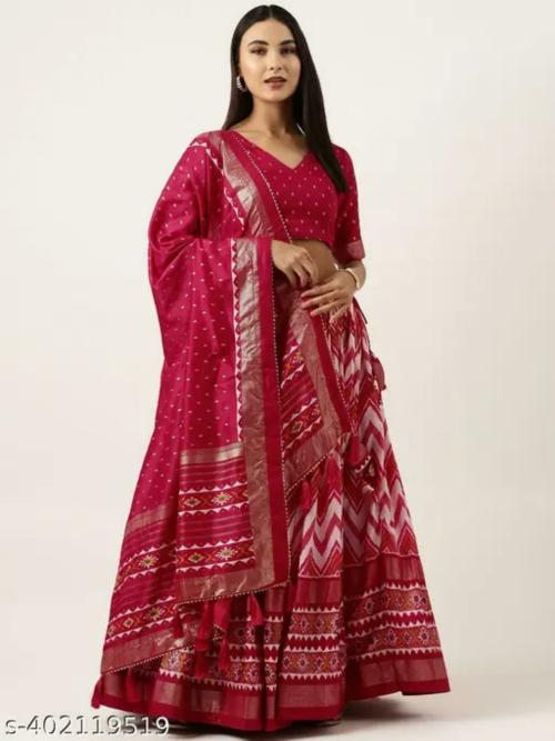 Shikshapatri Women's Foil Printed Silk Traditional Zickzack South Indian Lehenga Half Saree Lehenga For Girls Women's Lehenga Voni Semistiched With Dupatta (Pink)