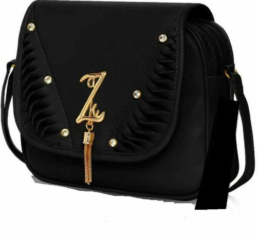 SAHAL FASHION Black PU and Fabric Sling Bag 5 L - Mini