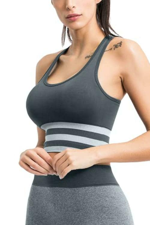 SHAPERX Women's Workout Sports Bra with Removable Pads Comfortable Activity Sports Bras Pack Free Size (28 Till 34) (C, Grey)