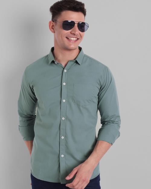 Majestic Man Men Dusty Teal Pure Cotton Shirt