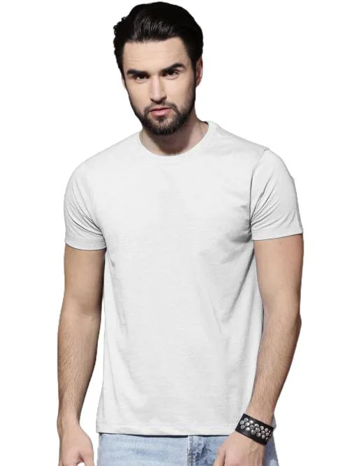 Lazychunks Men White Solid Cotton Round Neck T-Shirt