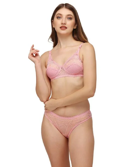 LAK 18 Womens Sexy Lingerie Set for Lace Lingerie Set for Honymoon, Bridal Bra Panty Set and Swimwear-(COLOR PINK- SIZE 36)